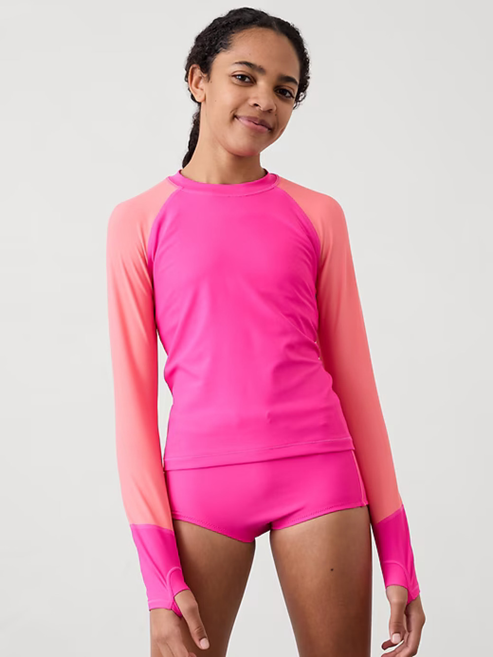 Athleta Girl Long Sleeve Rashguard Swim Top M 8-10 Lavender Crew Neck